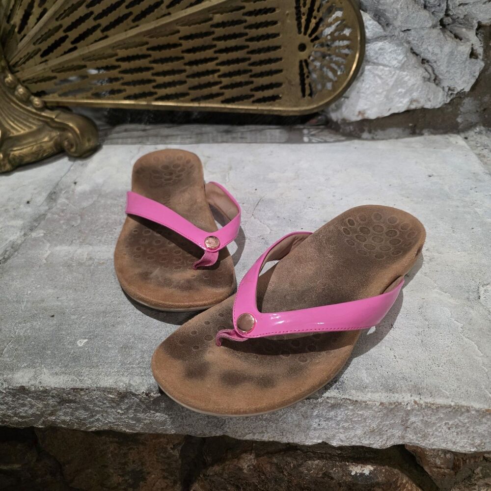 Vionic Dillon Shine Pink Toe Post Women’s Straps Sandals Size 9 Flip Flop